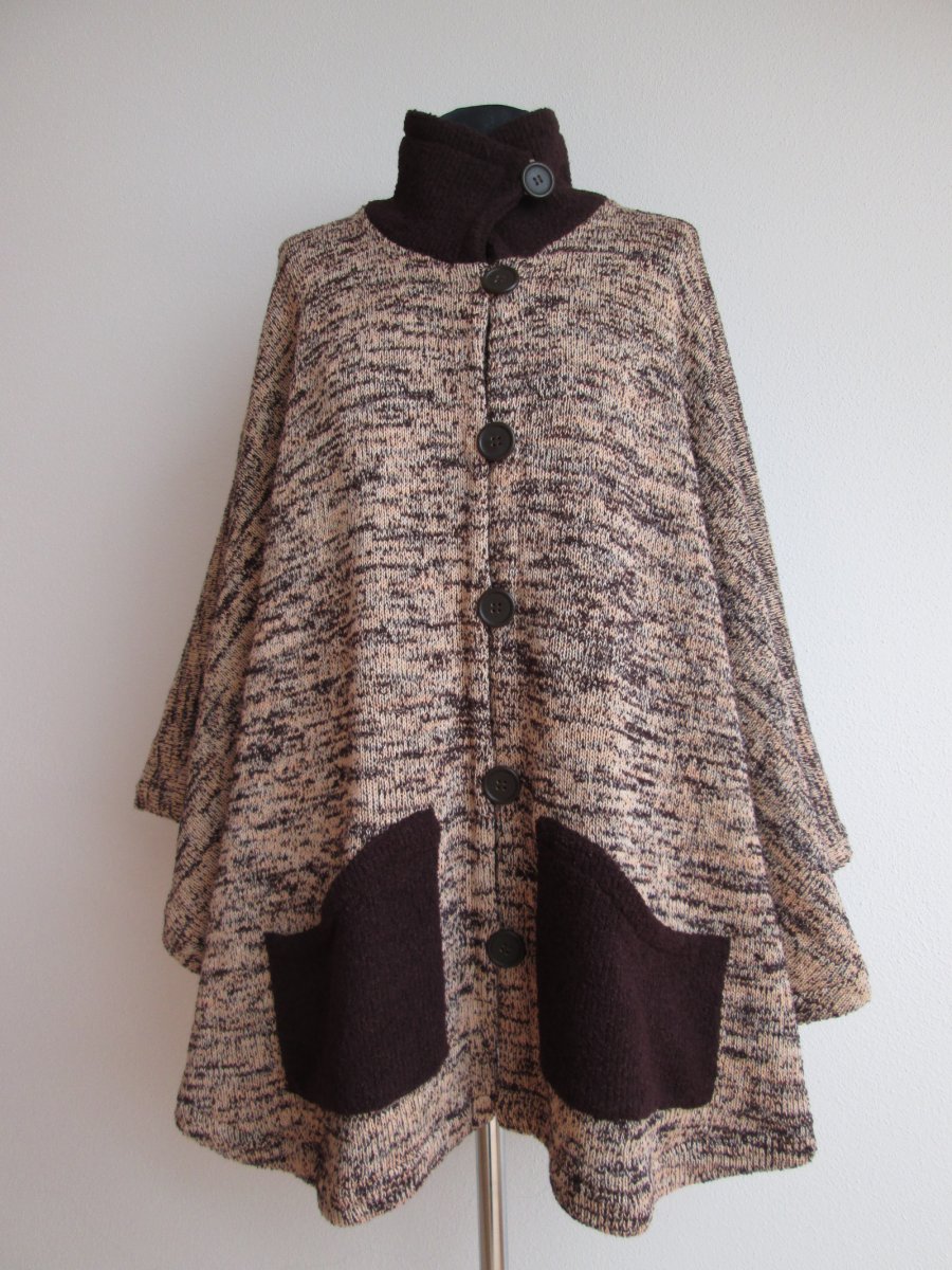 Pončo - hnědo-béžovo-meruňkový melír