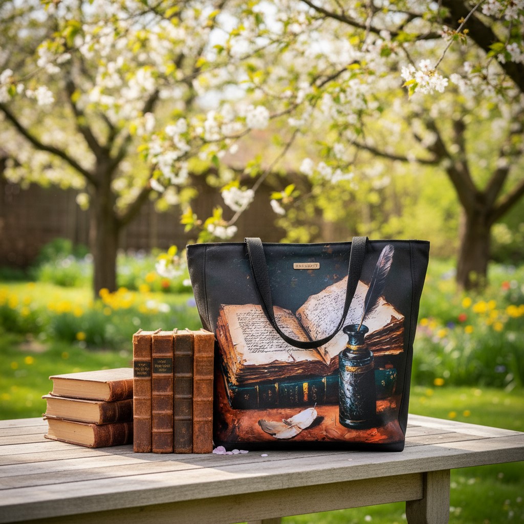 Kniha s kalamáře - nákupní taška na zip