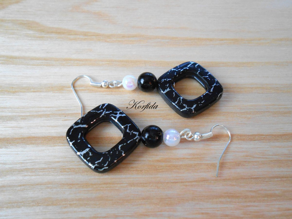 Náušnice čtverečky a bílá (783/16)