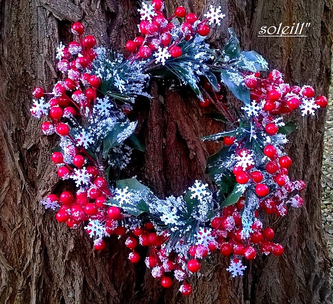 Vánoční věneček z červených jeřabin