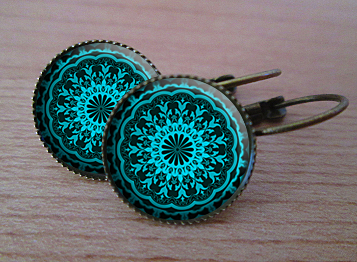 VINTAGE VISACÍ NÁUŠNICE - Tyrkysový orient