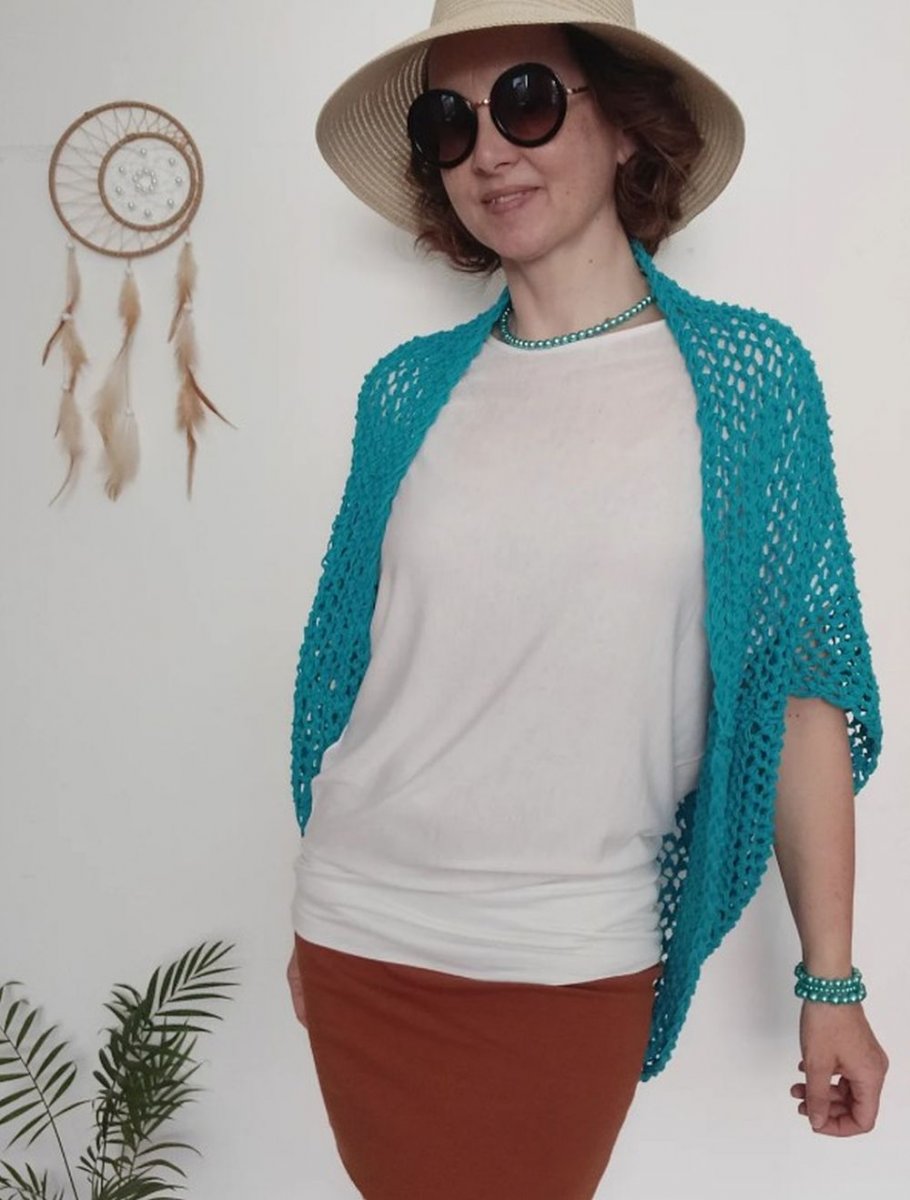 multifunkční vesta/šála/kardigan tyrkys