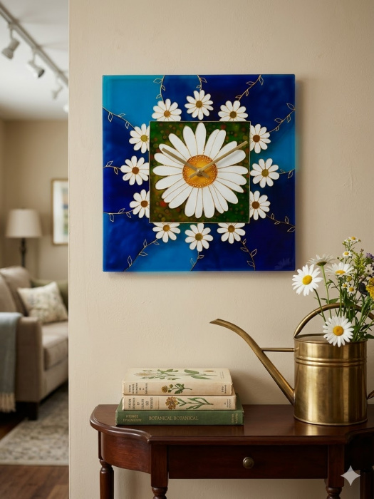 Kopretinová louka - ručně malované hodiny