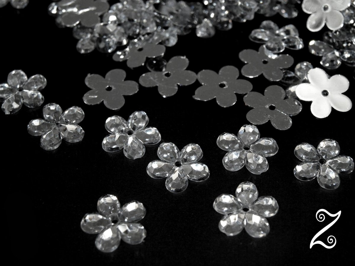 Našívací kytičky, stříbrná, 11 mm (20ks)