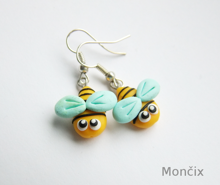 Včelky náušnice fimo