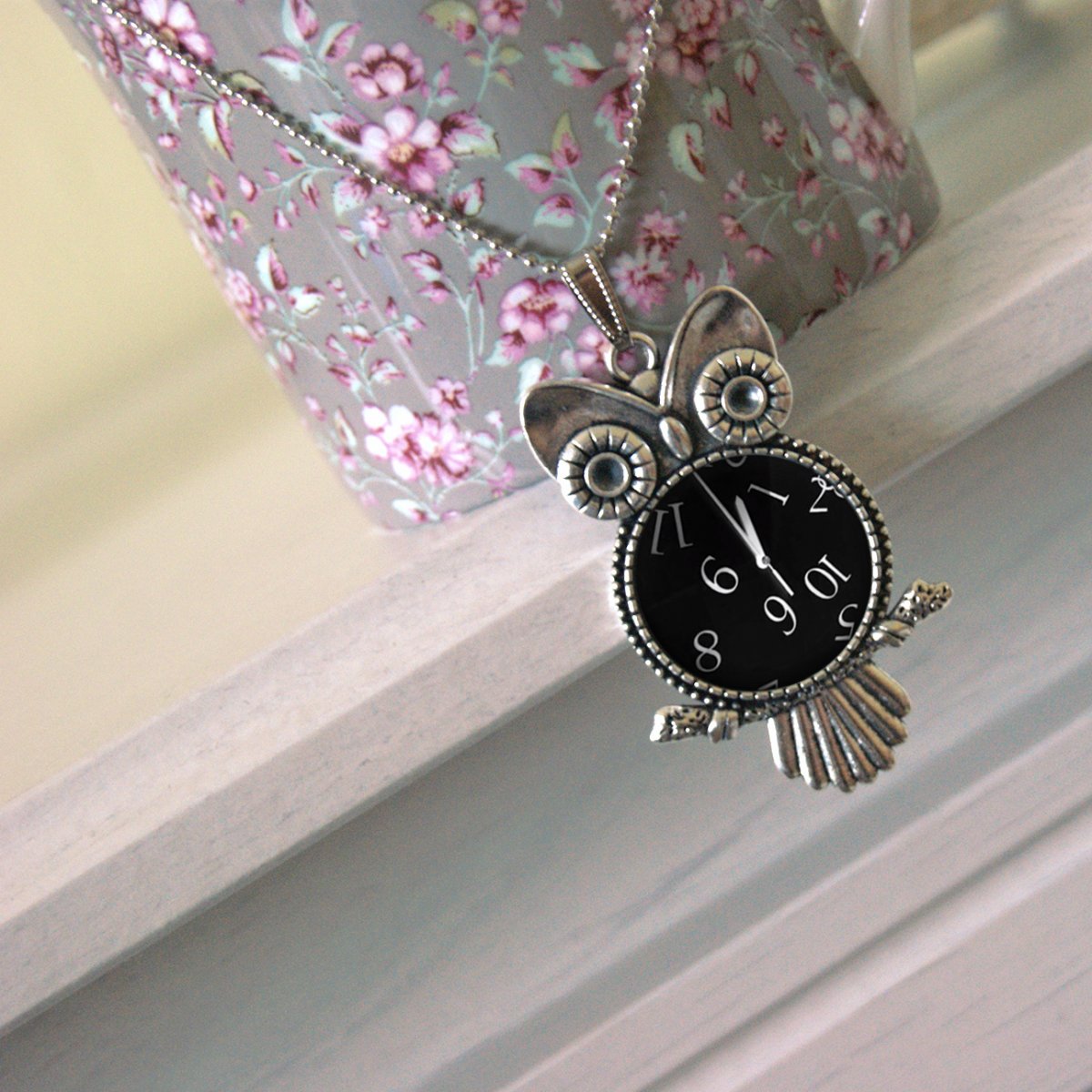 černé  hodiny - Platinová sova na krk