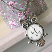 vintage hodiny - Platinová sova na krk