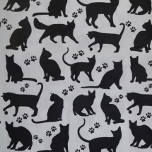 Bavlněná látka - metráž - černá kočka na bílé - š. 160 cm