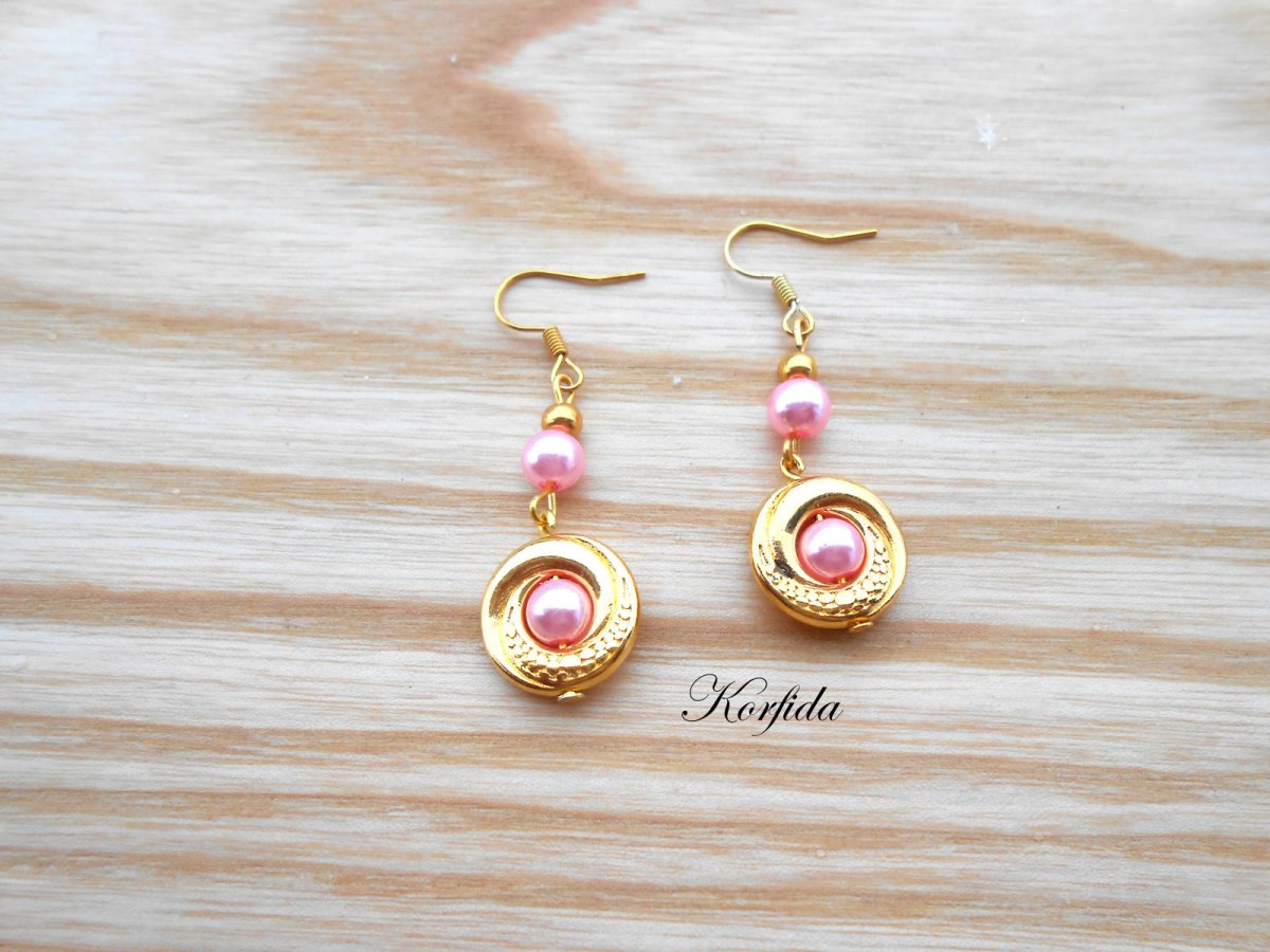 Náušnice kolečka zlatá + růžová (12/17)