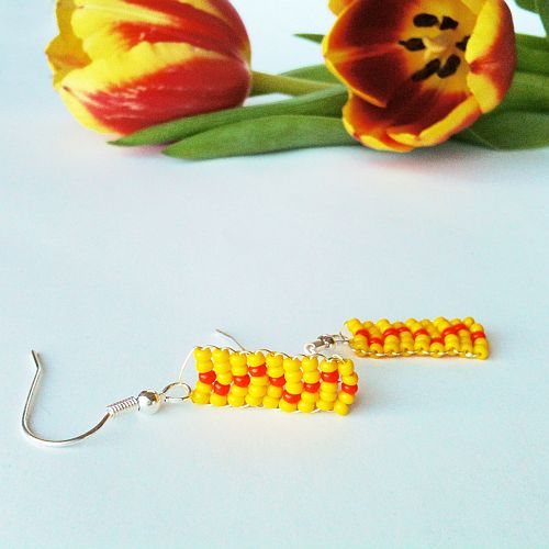 Korálkové náušnice oranžovo-žluté kontrasty