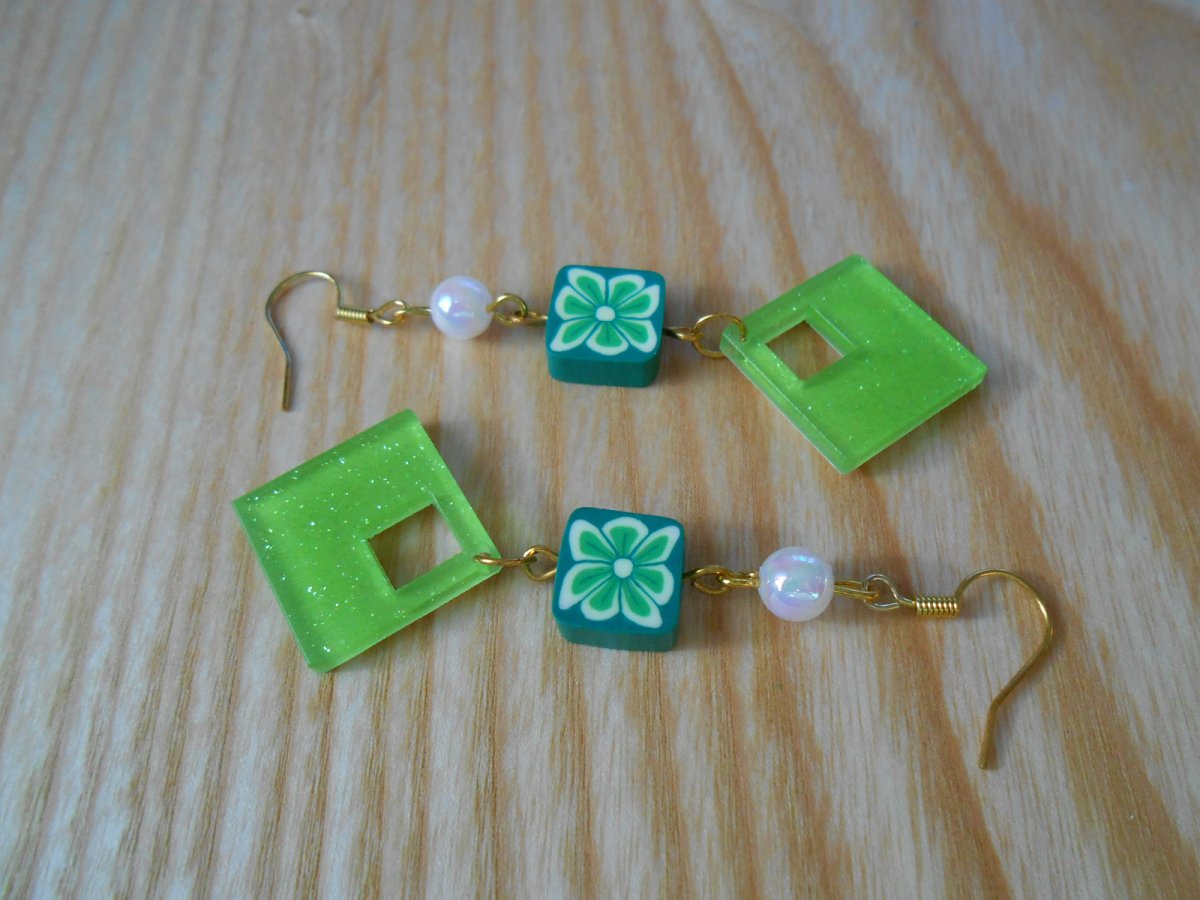 Náušnice čtverečky kytičkové (1220/15)