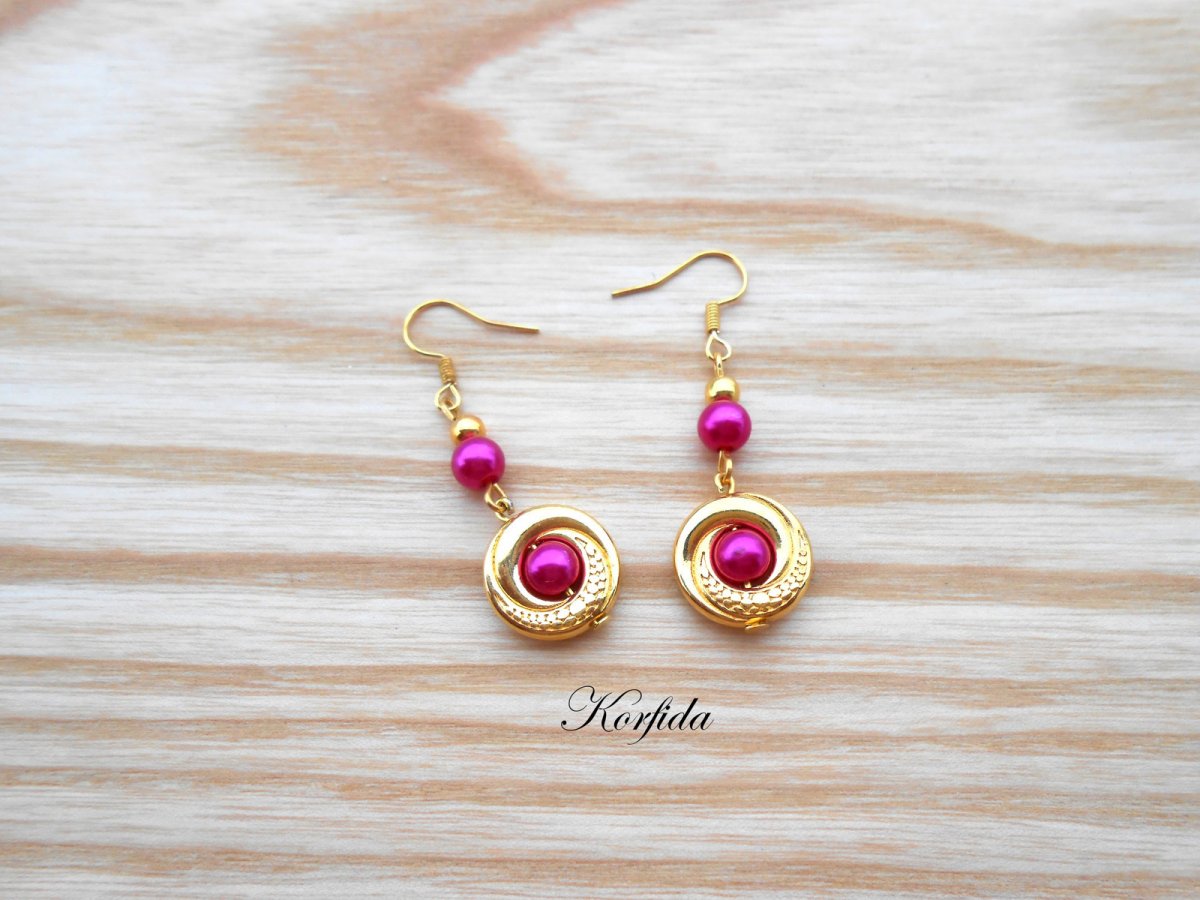 Náušnice kolečka zlatá + růžová (3/17)