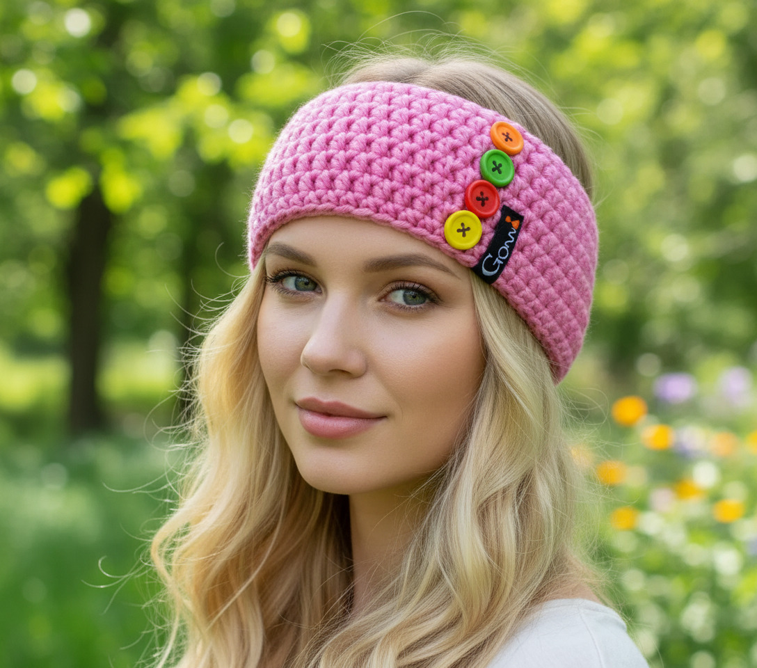 Háčkovaná čelenka s knoflíčky