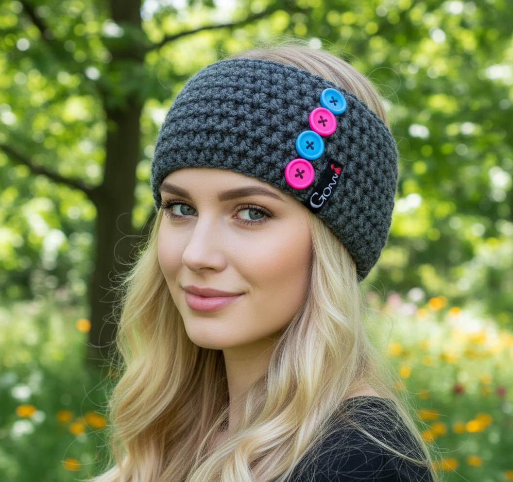 Háčkovaná čelenka s knoflíčky