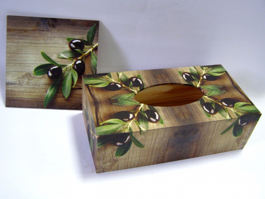Sada - krabice na kapesníky a obrázek - Olivy