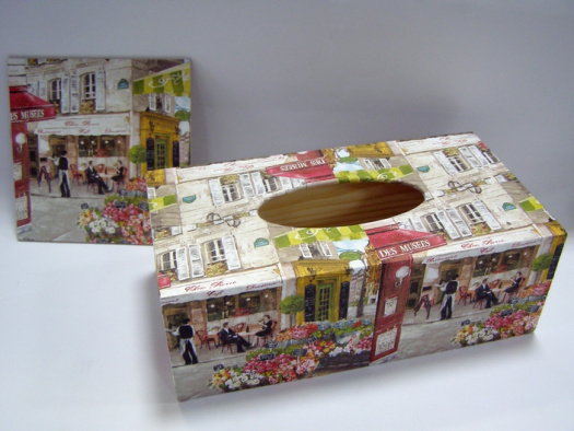 Sada - krabice na kapesníky a obrázek - Kavárna