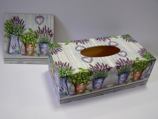 Sada - krabice na kapesníky a obrázek - Bylinky květináčky