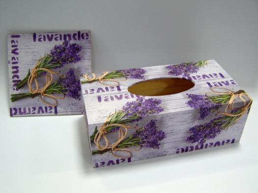 Sada - krabice na kapesníky a obrázek - Levander