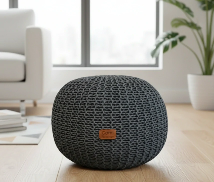 Pletený PUFF - Tmavě šedý