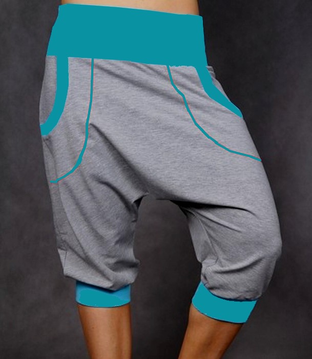 Harémky taneční,šedé s tyrkysem