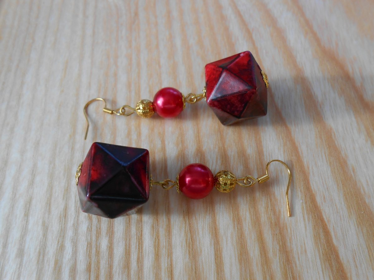 Náušnice červený kubismus (1223/15)