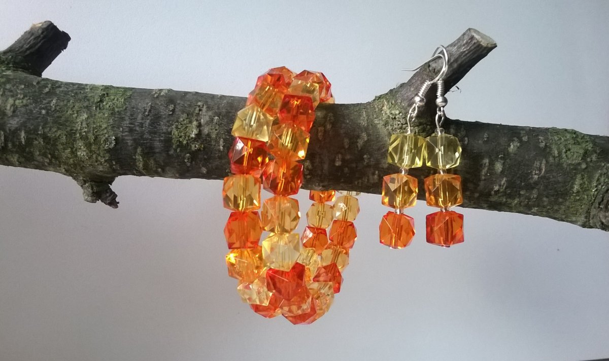 Oranž kostičky náramek + náušničky