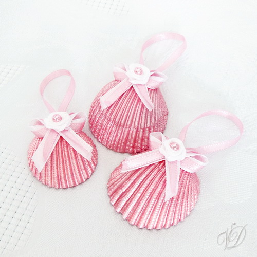 Mušle perleťové růžové s růžičkou - sada 3ks (DM01)