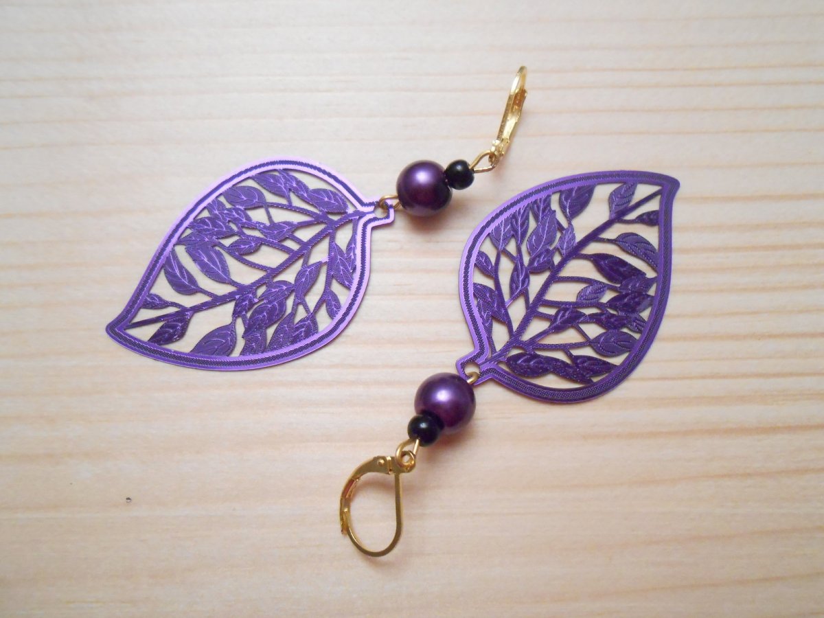 Náušnice lístky fialové (181/16)