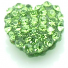 Shamballa štrasový korálek ve tvaru srdce - zelená