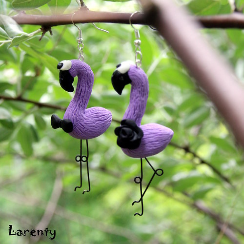 Páreček purpurovách plameňáků - naušničky