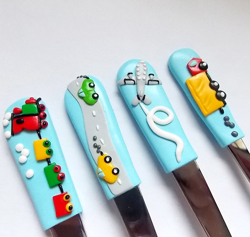 Dětský fimo příbor - autíčko, letadlo, mašinka, náklaďák