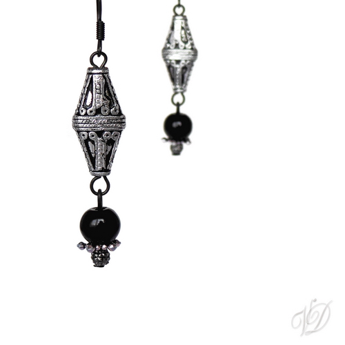 Náušnice - Stébla starostříbro s černým (0135)