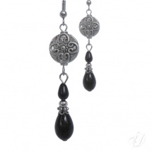 Náušnice - Kapky černé s ornamentem (0440)