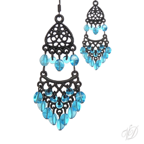 Orientální náušnice 0501 - Orient černé luxus duo tyrkys