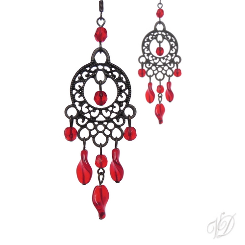 Orientální náušnice 0514 - Orient černé s červenou