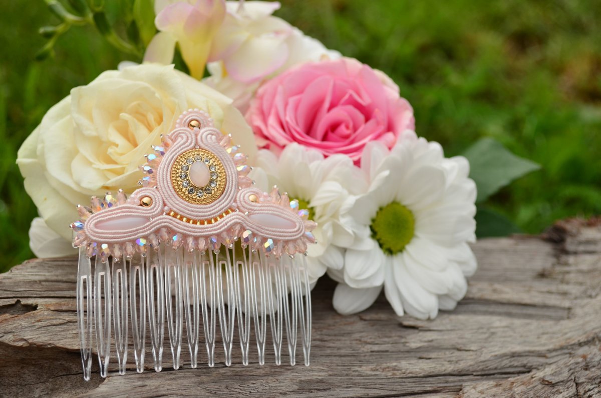 Soutache Svatební hřebínek do vlasů Rose Love