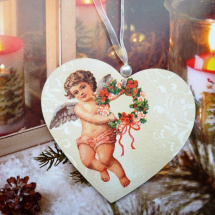vánoční srdíčko velké - anděl s věnečkem