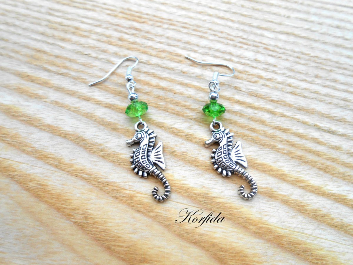 Náušnice mořský koník a zelená (580/16)