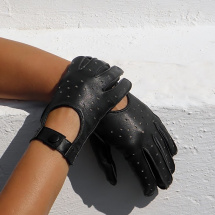 Černé dámské kožené rukavice, šoferky - celoroční