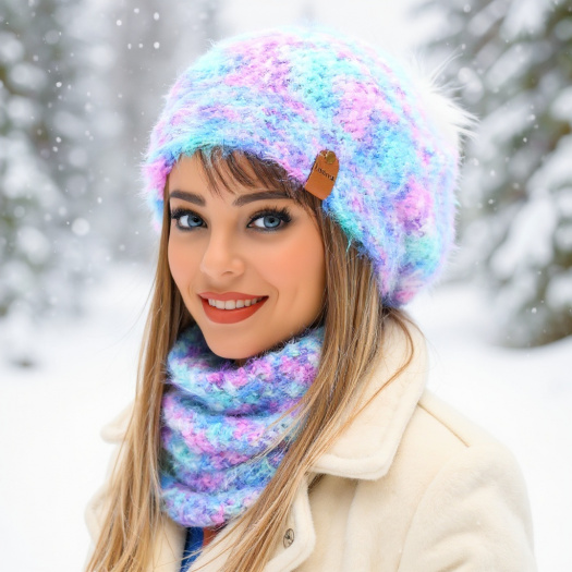 Souprava čepice a nákrčníku / merino 2673