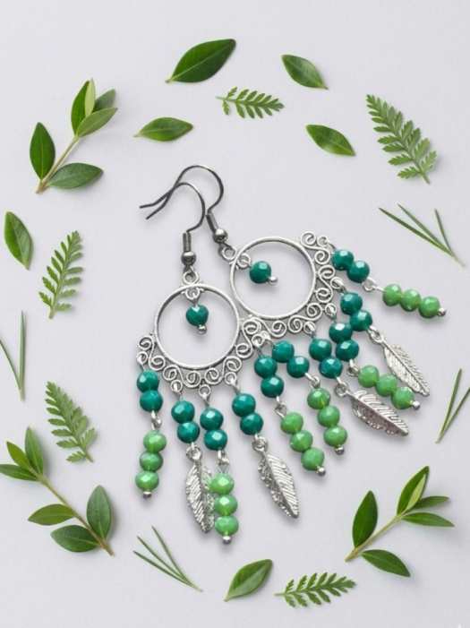Zelený orient - náušnice s korálky