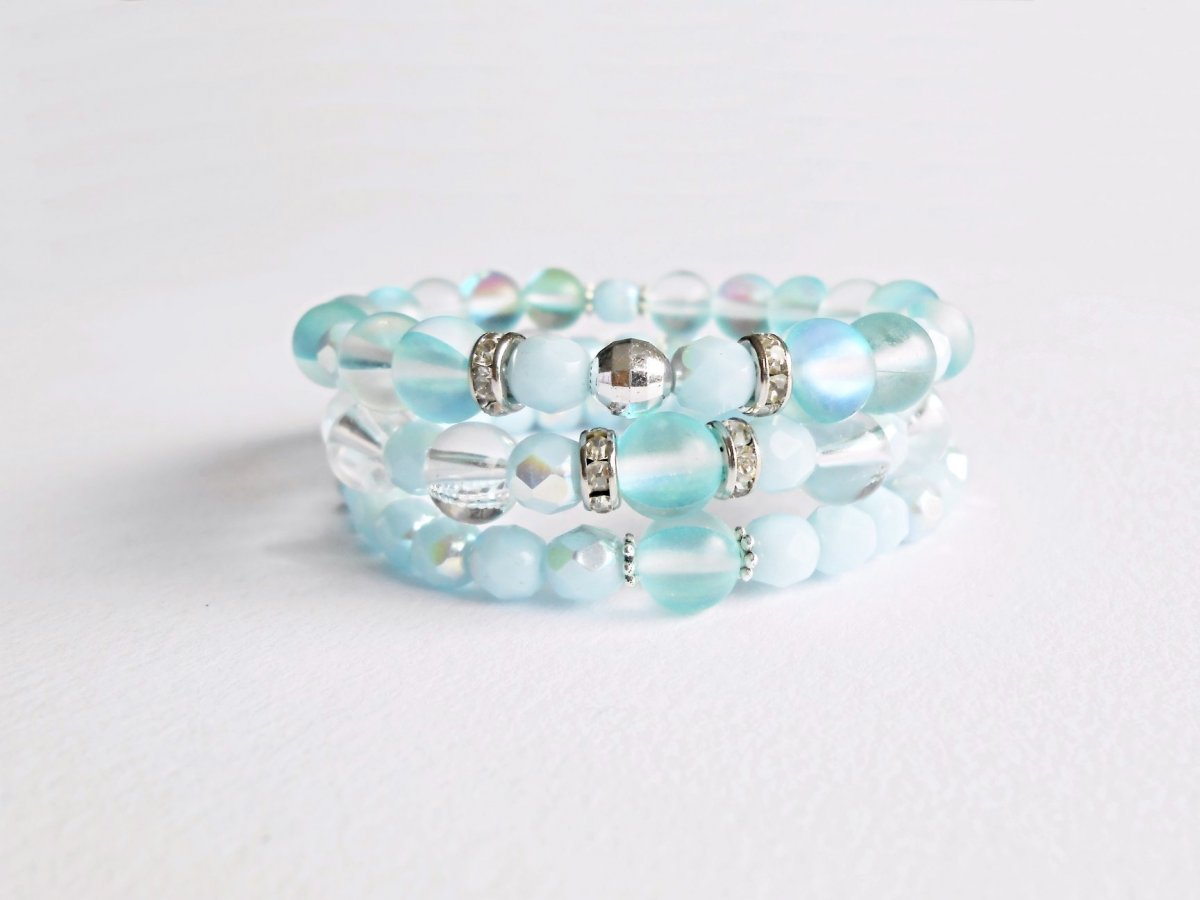 Náramek - křišťál, modrý achát a sklo